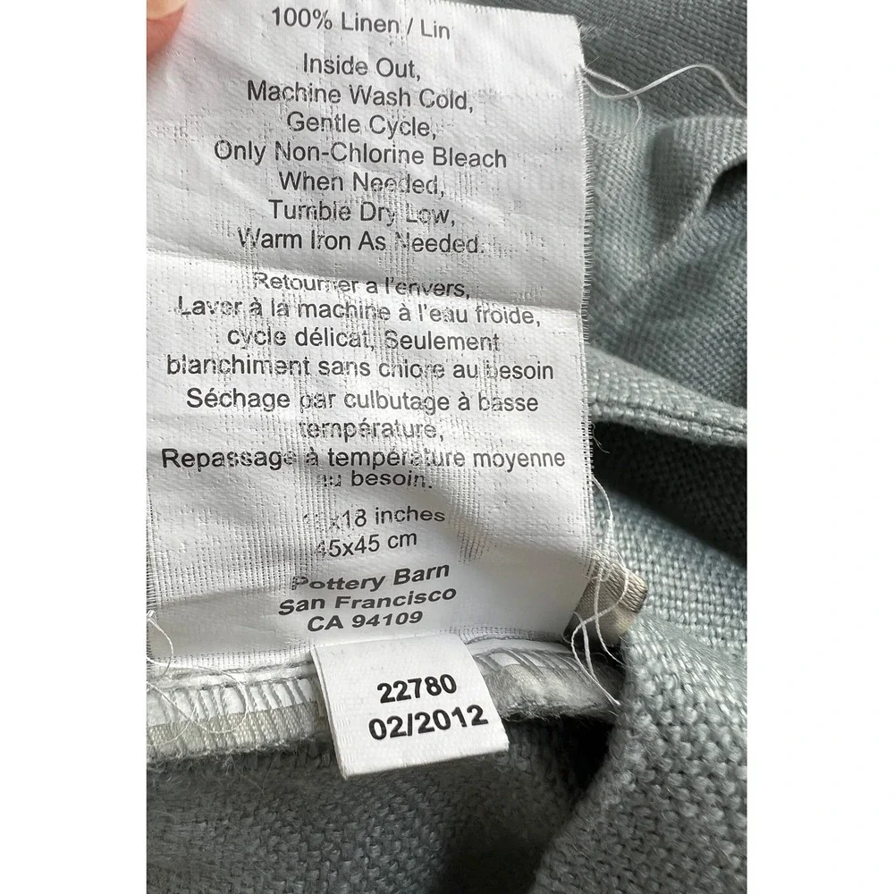 Pottery Barn 100% Linen Pillow Covers Pair Light Blue Gray Button 19x17 22780